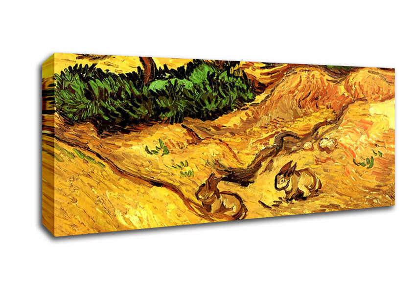 Van Gogh Field With Two Rabbits Canvas Wall Art