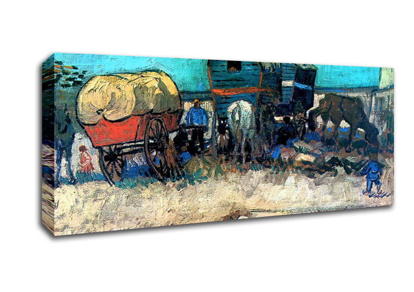 Van Gogh Gypsy Camp With Horse Carriage Canvas Wall Art