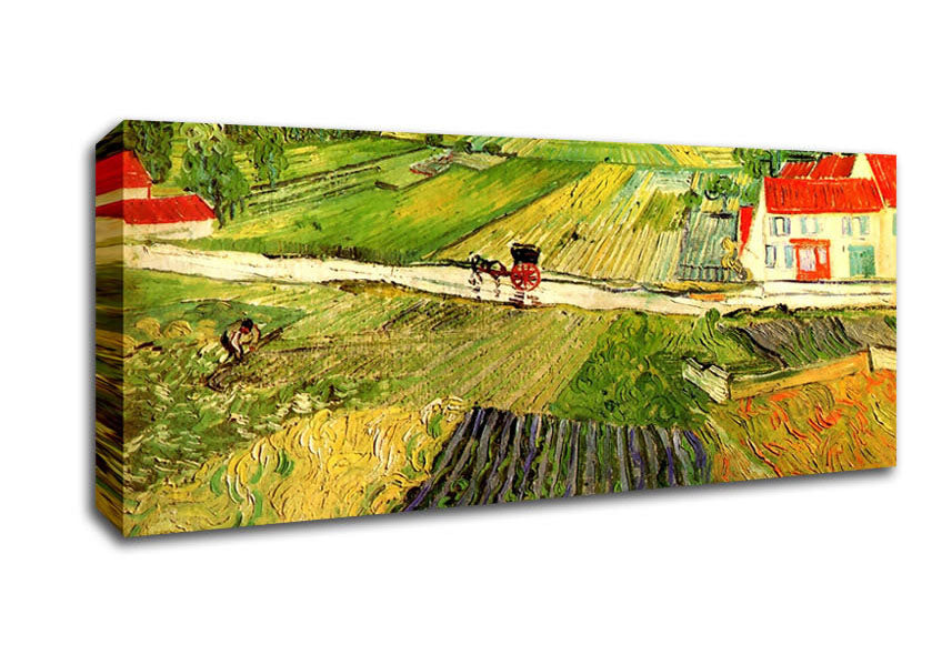 Van Gogh Landscape With Carriage And Train In The Background Canvas Wall Art