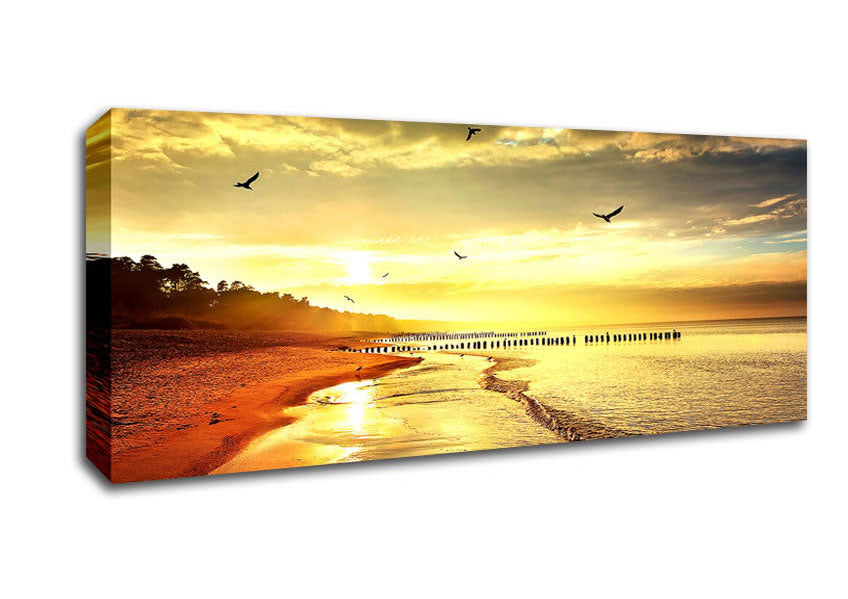 Stunning Yellow Sunset Beach Canvas Wall Art
