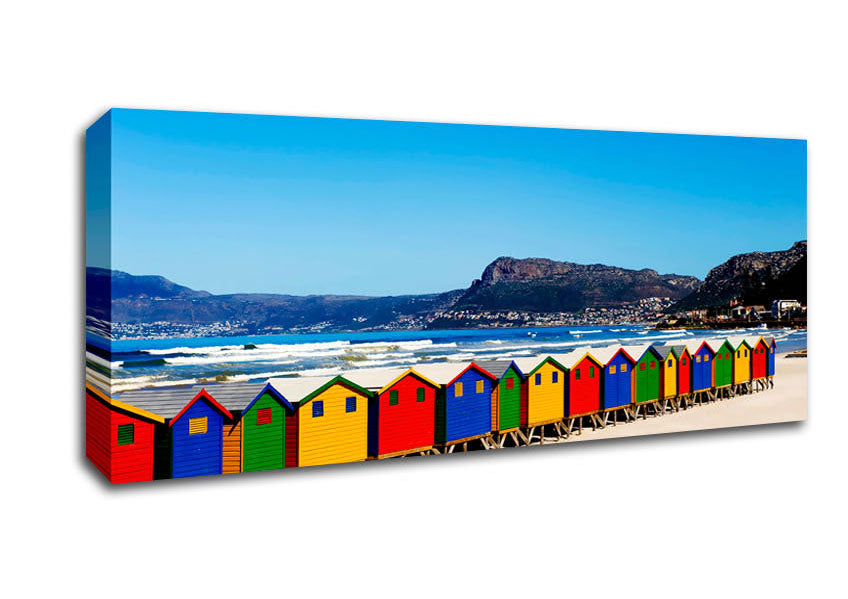 Colourful Beach Hut Line-Up Canvas Wall Art