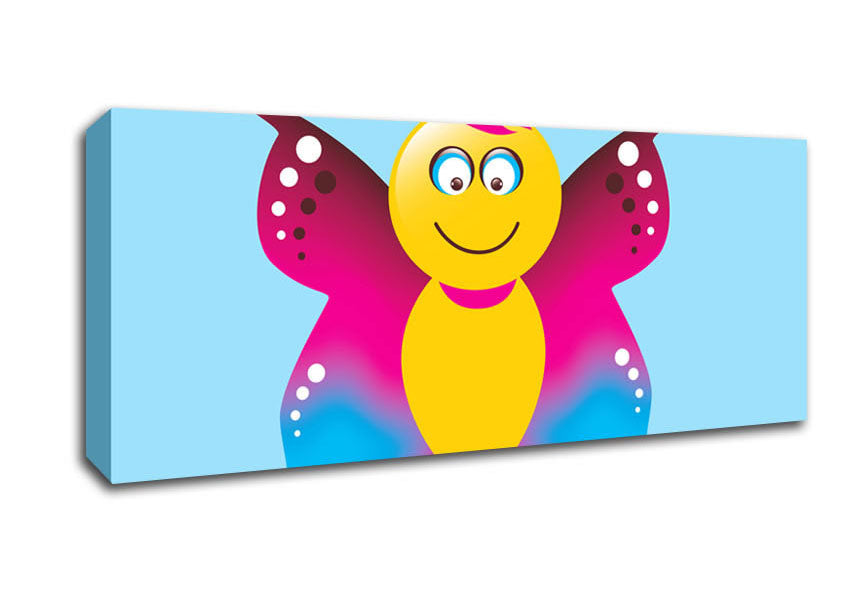Butterfly Cartoon Face Baby Blue Canvas Wall Art