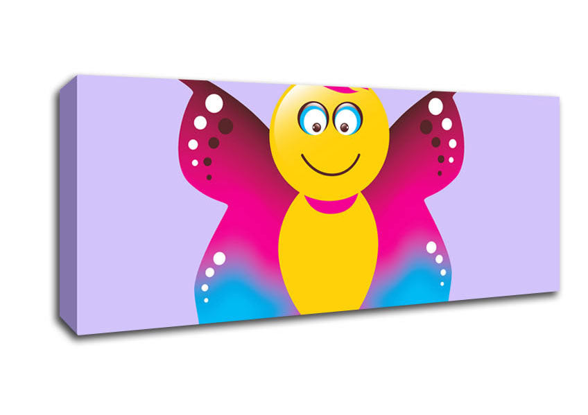 Butterfly Cartoon Face Lilac Canvas Wall Art