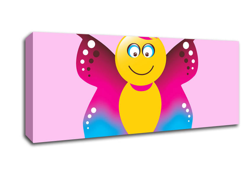 Butterfly Cartoon Face Pink Canvas Wall Art