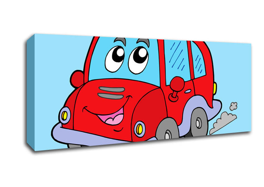 Car With Face Smokey Baby Blue Canvas Wall Art