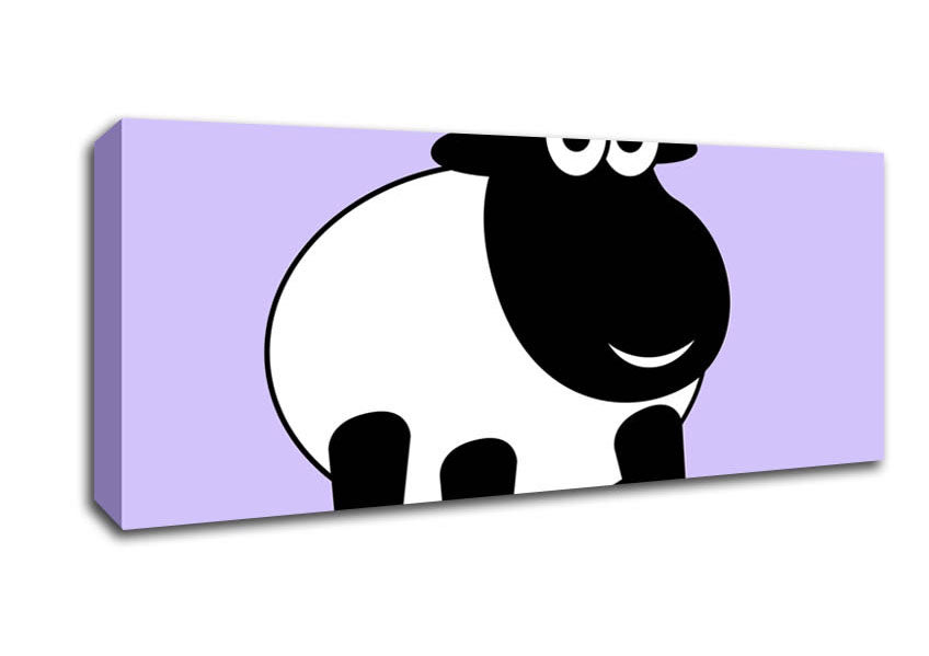 Happy Cartoon Sheep Lilac Canvas Wall Art