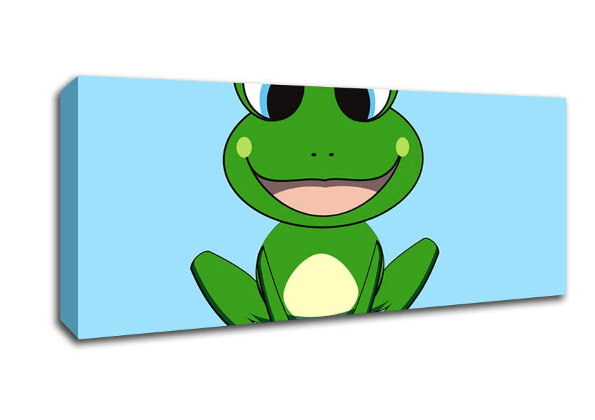 Happy Frog Ready To Leap Baby Blue Canvas Wall Art