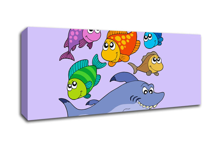 Shark And Fish Lilac Canvas Wall Art