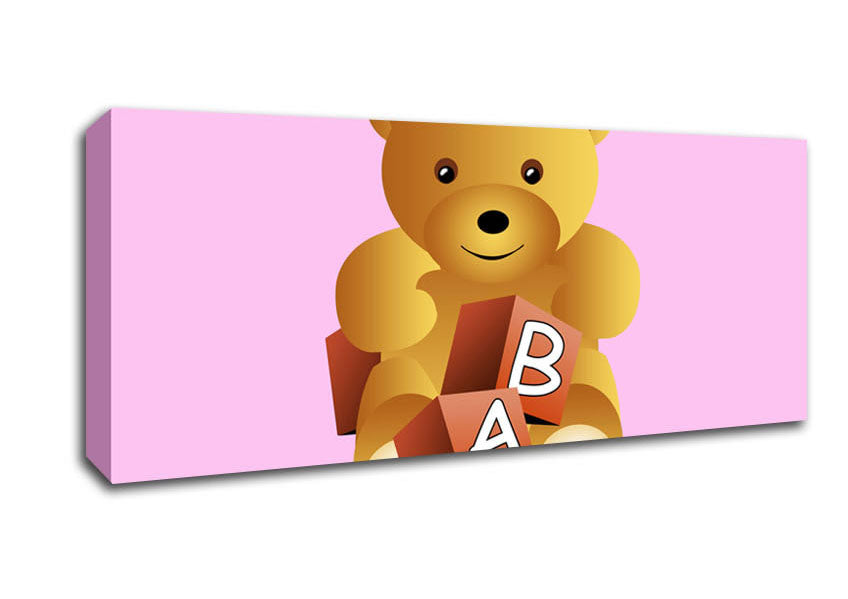 Teddy Bear Alphabet Blocks Pink Canvas Wall Art
