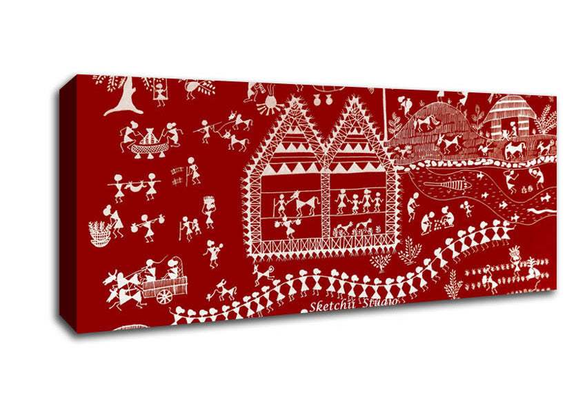 Aboriginal Warli Tribal Village Celebrations Canvas Wall Art