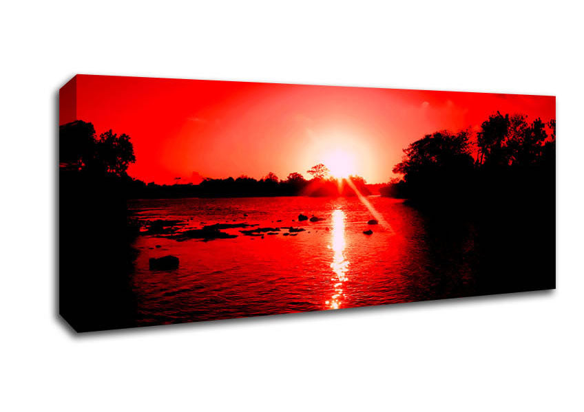 Red Ocean Sun Blaze Canvas Wall Art