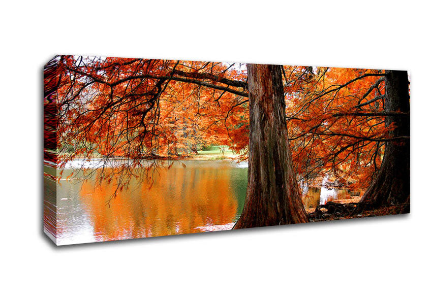 Orange Winter Lake Reflections Canvas Wall Art