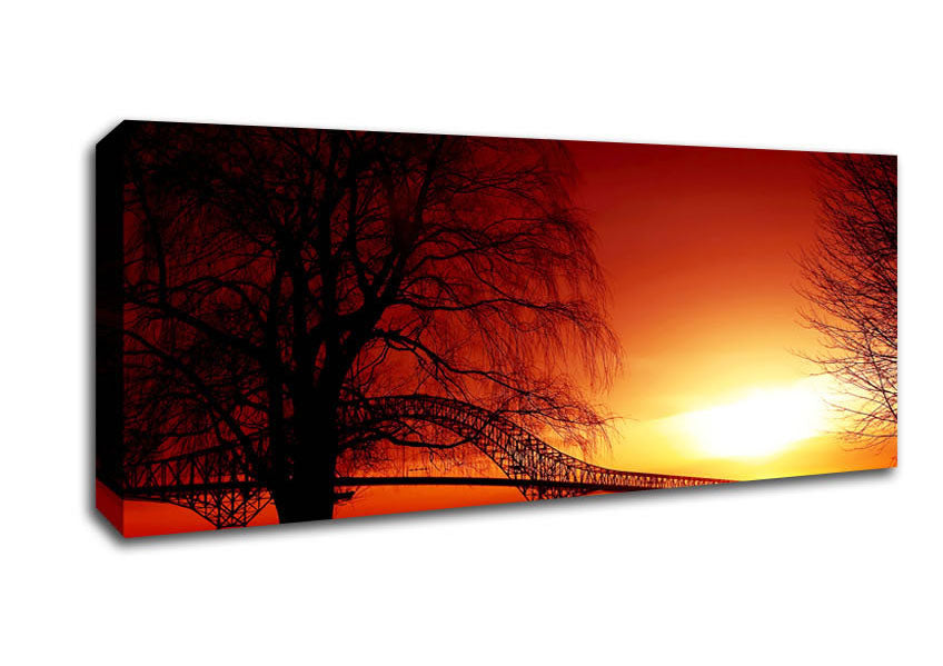 Bridge Over The Orange Winter Lake Canvas Wall Art