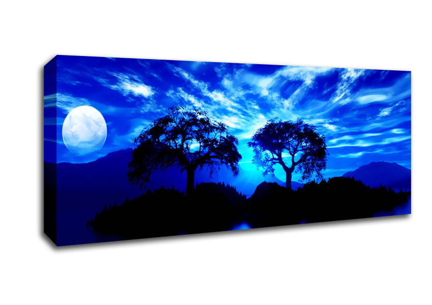Blue Twin Island Moon Canvas Wall Art