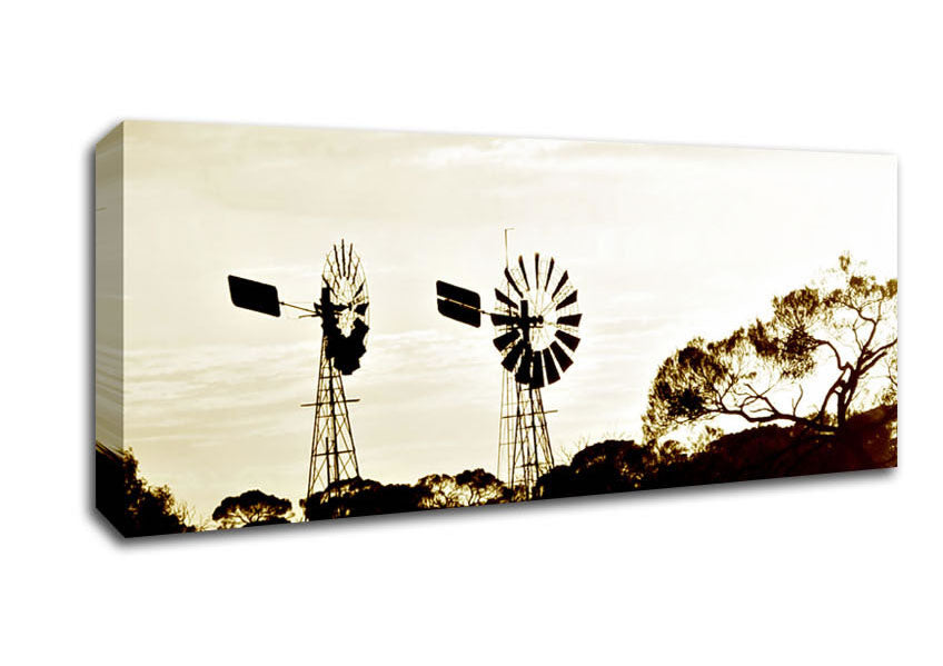 Windmills Sepia Canvas Wall Art