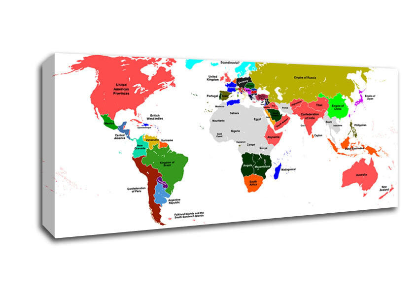World Map Names Canvas Wall Art