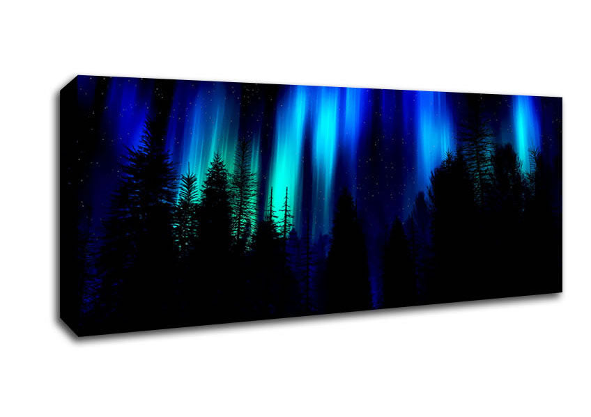 Blue Northern Lights Through The Forest Canvas Wall Art
