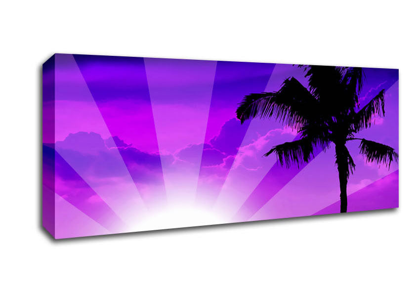Purple Palmtree Sunrays Canvas Wall Art