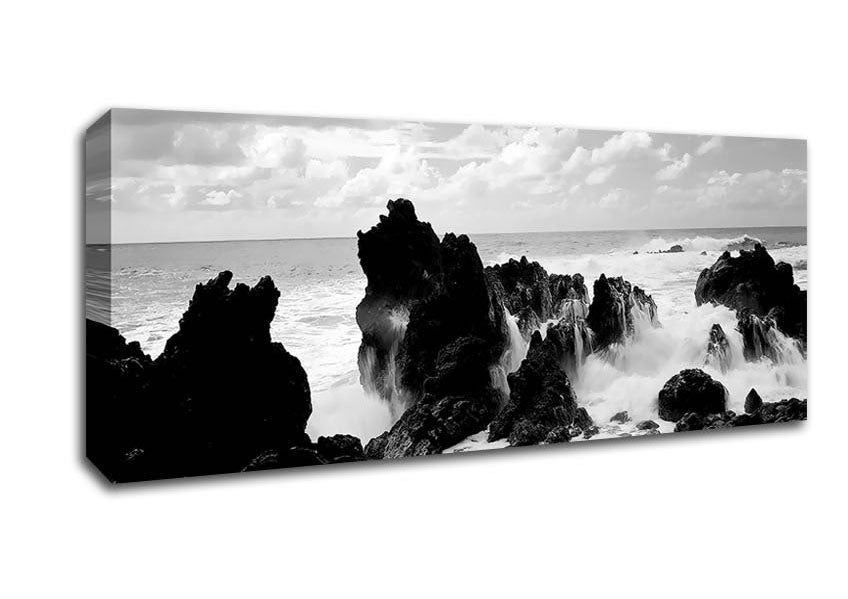 Crashing Waves Over Rocks B n W Canvas Wall Art