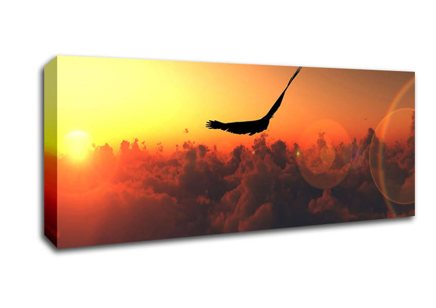 Eagle Flying In The Burnt Orange Sky Canvas Wall Art