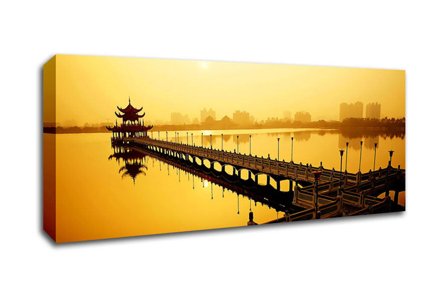 Tranquil Pier Walk Yellow Canvas Wall Art