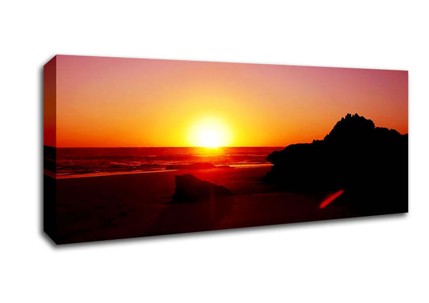 Pink Sunset Horizon Over The Ocean Rocks Canvas Wall Art