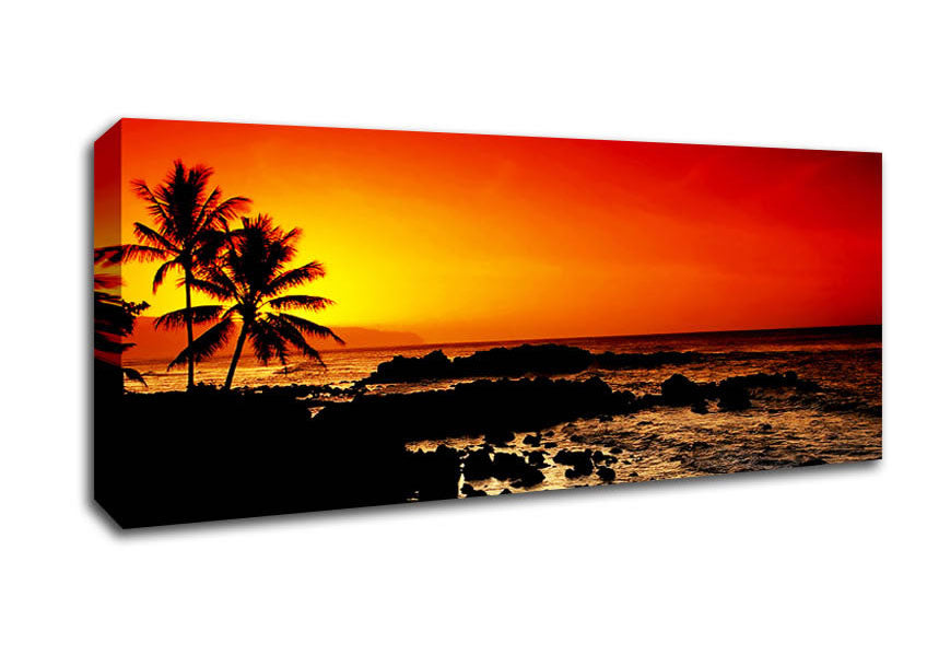 Stunning Palm Tree Ocean Rocks Canvas Wall Art
