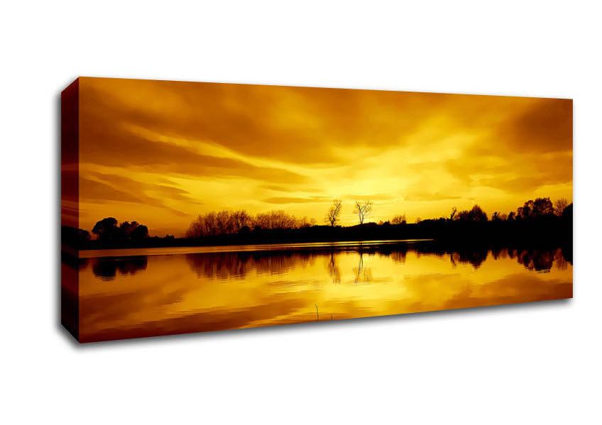 Stunning Lake At Sunset Golden Canvas Wall Art