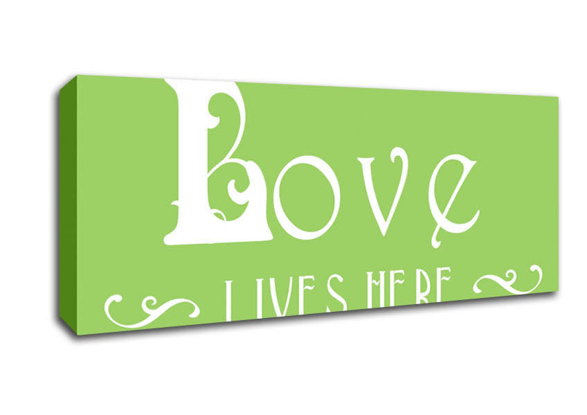 Love Quote Love Lives Here Vines Lime Green Canvas Wall Art