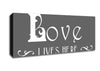 Love Quote Love Lives Here Vines Grey Canvas Wall Art