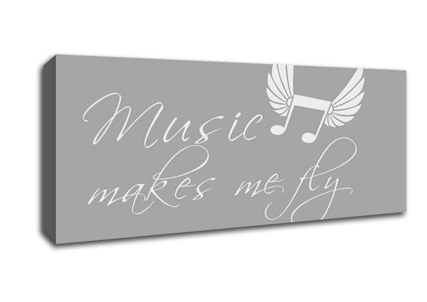 Boys room Quote Music Makes Me Fly Grey White Canvas Wall Art