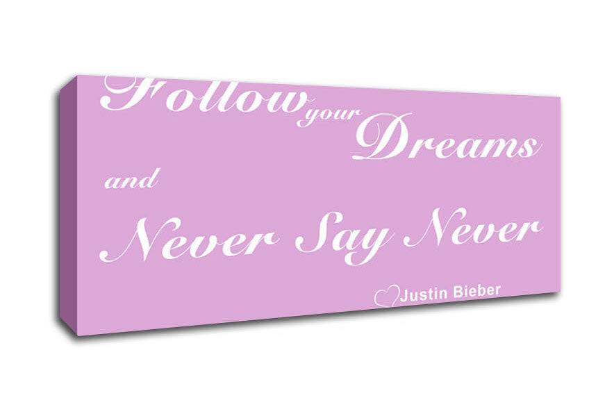 Music Quote Follow Your Dreams Justin Bieber Pink Canvas Wall Art