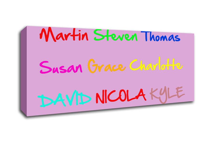 Your Name In A Choice Of Colours Pink Canvas Wall Art