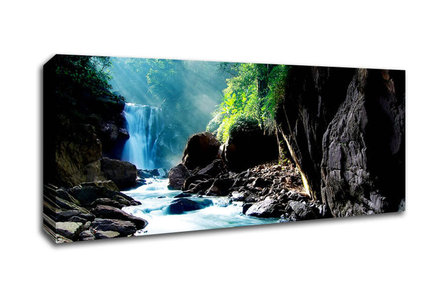 Sunbeams Over The Mountain Waterfall Canvas Wall Art