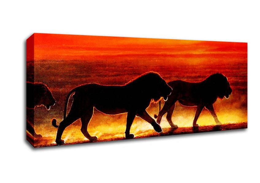 Lions On The Hunt Canvas Wall Art