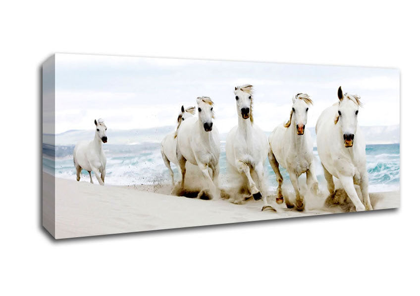 White Ocean Horses Canvas Wall Art