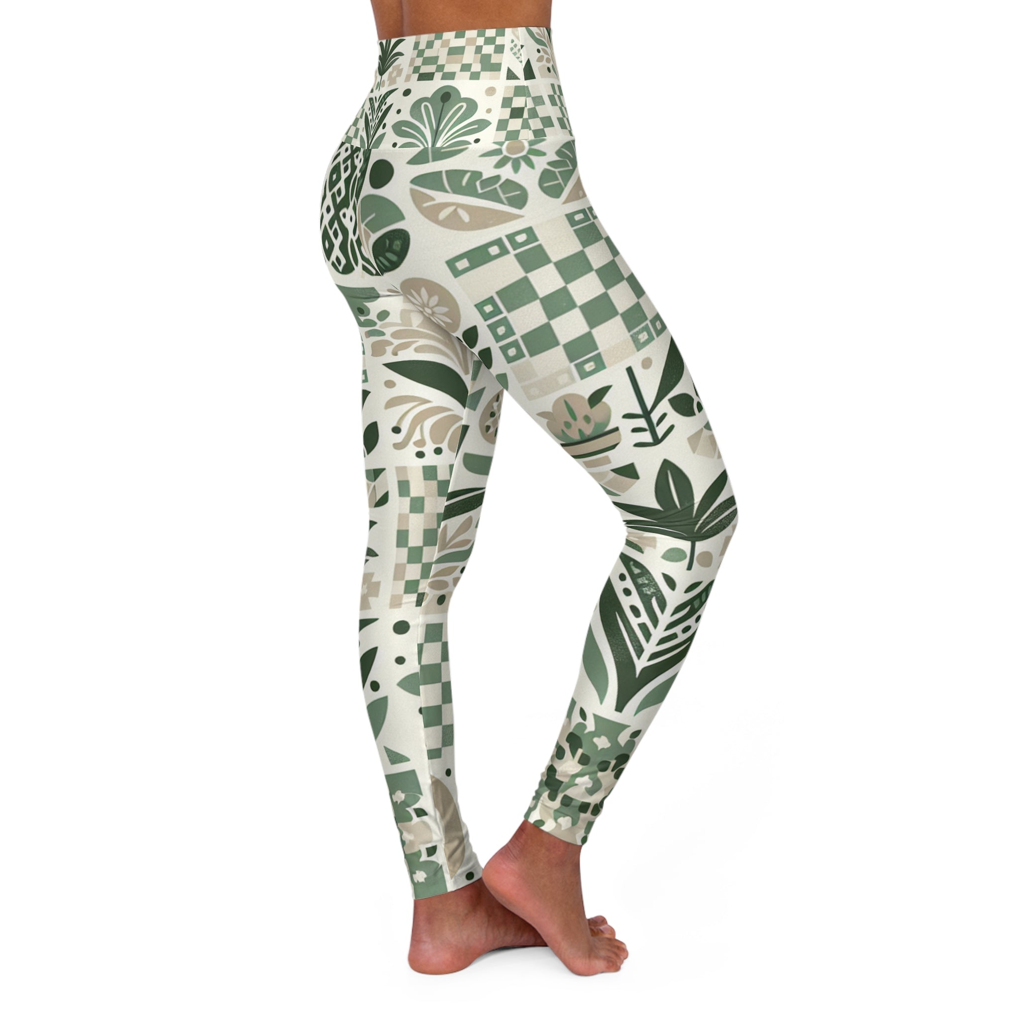 Evelyn Atelier High-Waisted Yoga Leggings - Artistic Checkerboard & Organic Shape Design