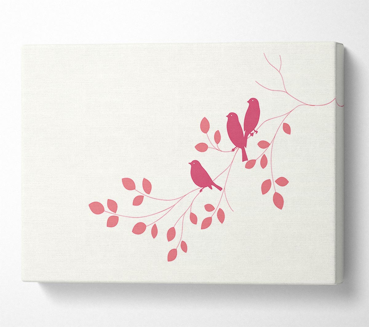 Pink Bird Leaves Canvas Wall Art