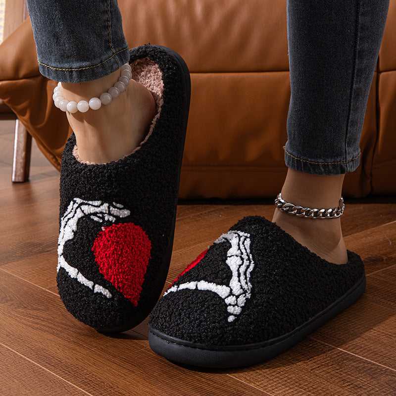 Luxurious Love Black Hand Thickened Cotton Slippers - Non-Slip, Warm & Wear-Resistant