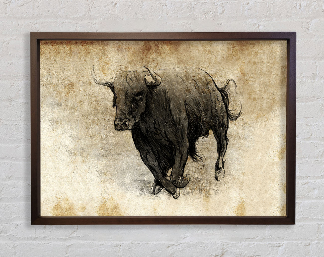 Bull Charging Framed Wall Art