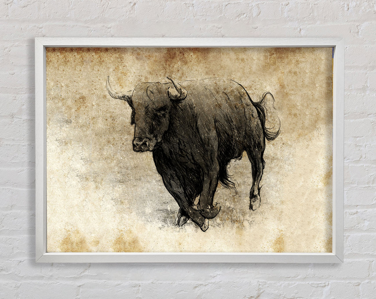 Bull Charging Framed Wall Art