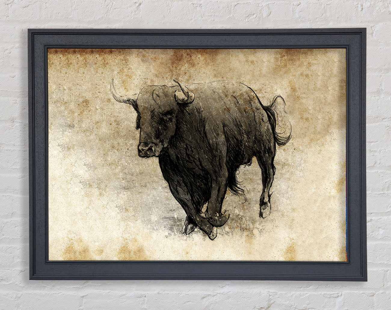 Bull Charging Framed Wall Art