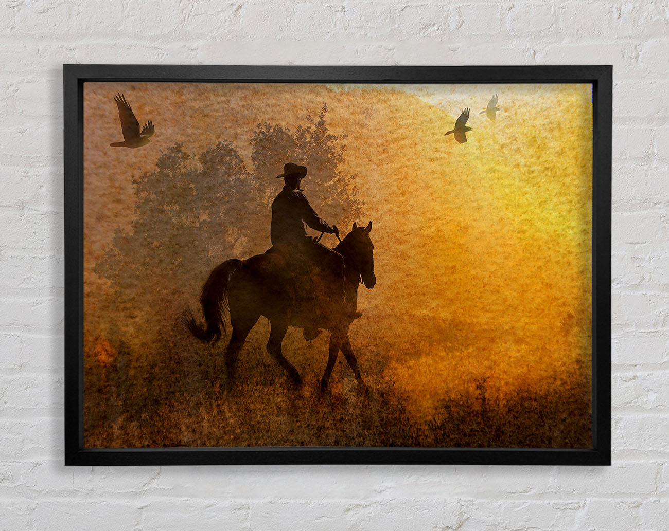 Cowboy Sunset Framed Wall Art