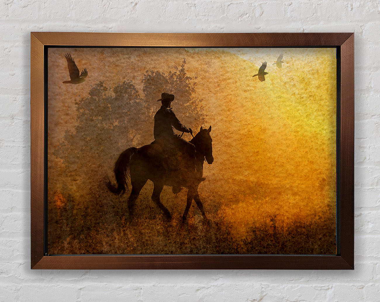 Cowboy Sunset Framed Wall Art