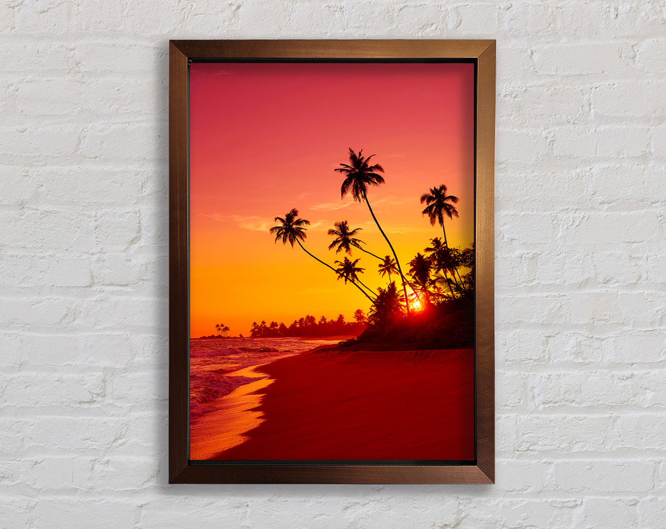 As The Sun Sets Under The Palm Trees Framed Wall Art