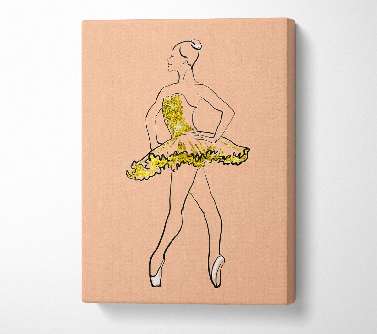 Golden White Ballerina Canvas Wall Art