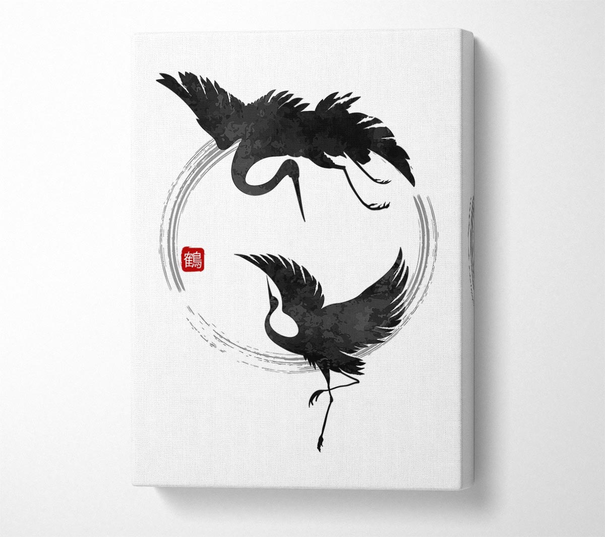 Japanese Cranes In The Circle Of Life Canvas Wall Art