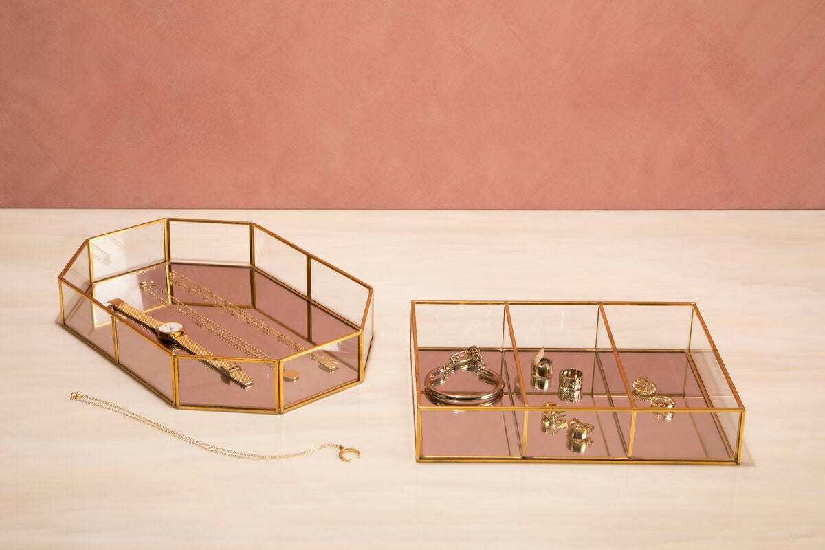 Beauty Vintage Glass Octagonal Jewellery Tray
