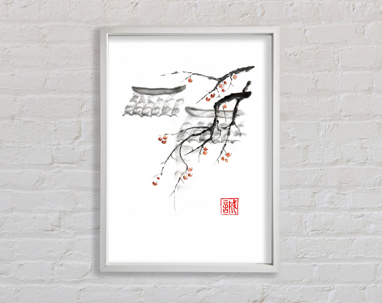 Chinese Cherry Blossom Roof Tops Framed Wall Art