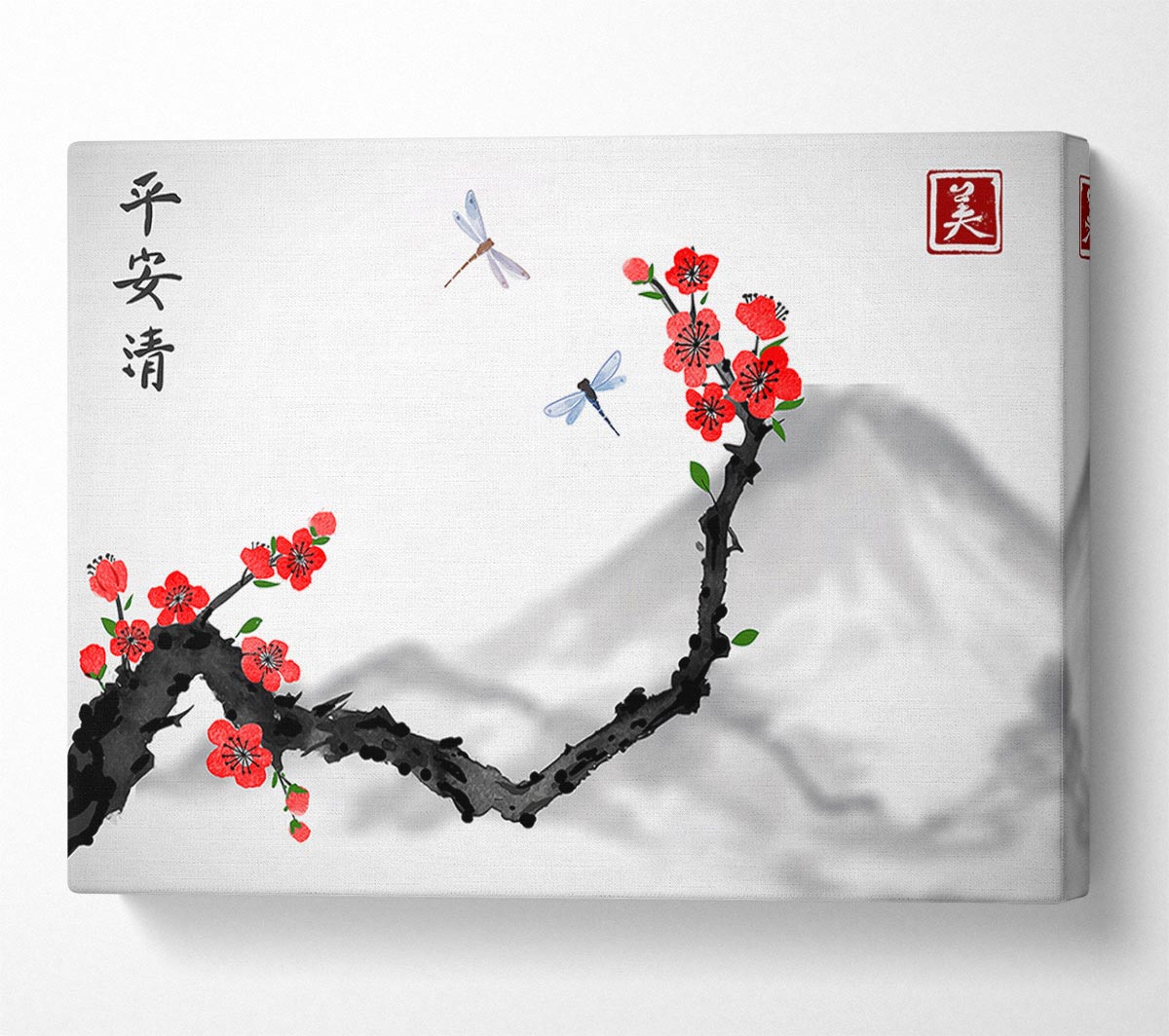 Chinese Cherry Blossom Mountains Canvas Wall Art